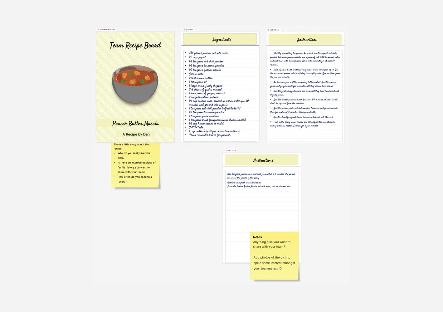 Team recipe board