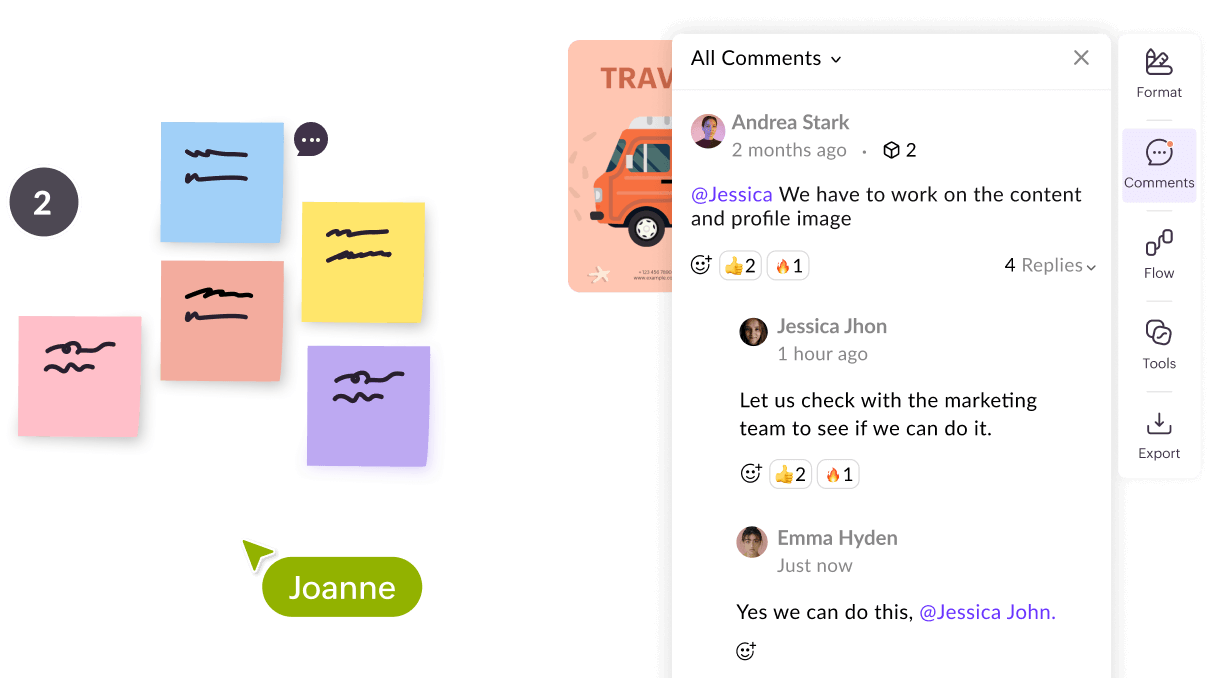 Teammates discussing content updates and next steps in comment threads