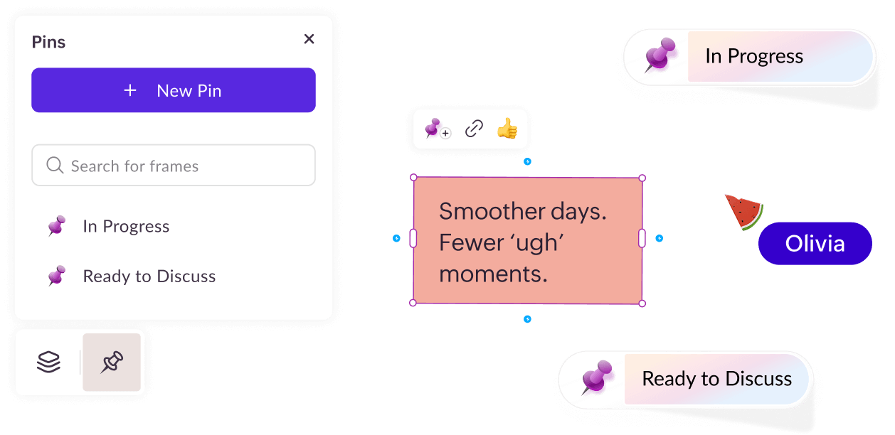 Opened pin pane with matching pins in the Space