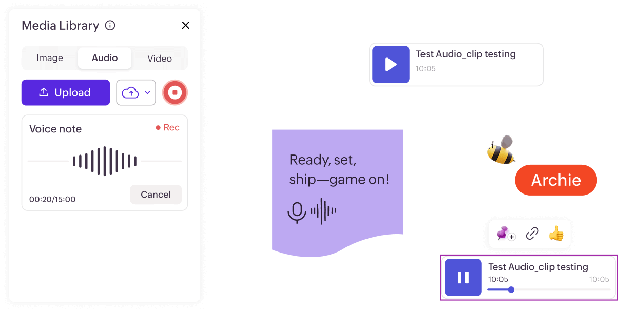 Recording a voice note with earlier notes visible on the canvas behind